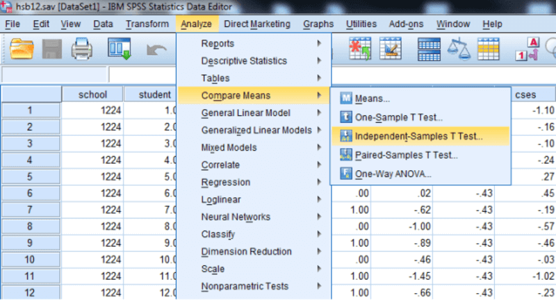 Chọn Independent Samples T-test Chọn Independent Samples T-test
