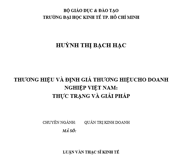 Mẫu luận văn về định giá thương hiệu Mẫu luận văn về định giá thương hiệu