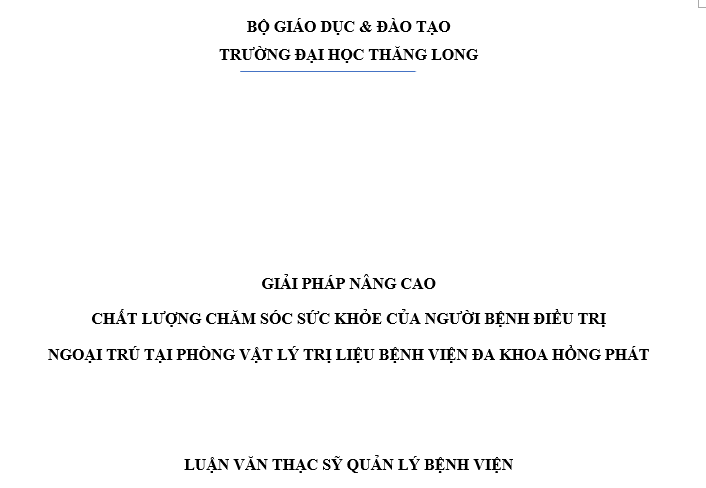 Mẫu luận văn thạc sĩ quản lý bệnh viện đa khoa Mẫu luận văn thạc sĩ quản lý bệnh viện đa khoa