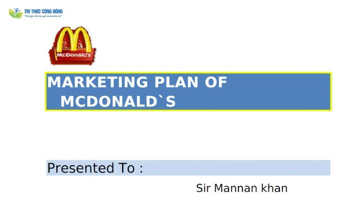 Mẫu marketing template của Mcdonalds Mẫu marketing template của Mcdonalds
