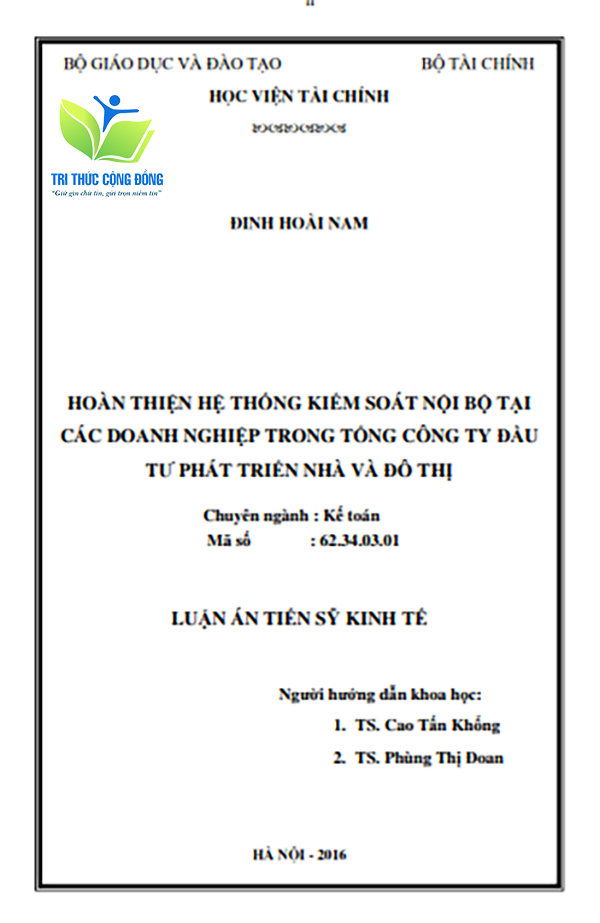 Luận văn hoàn thiện hệ thống kiểm soát nội bộ tại doanh nghiệp Luận văn hoàn thiện hệ thống kiểm soát nội bộ tại doanh nghiệp