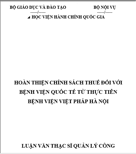 Luận văn thạc sĩ quản lý bệnh viện quốc tế Luận văn thạc sĩ quản lý bệnh viện quốc tế