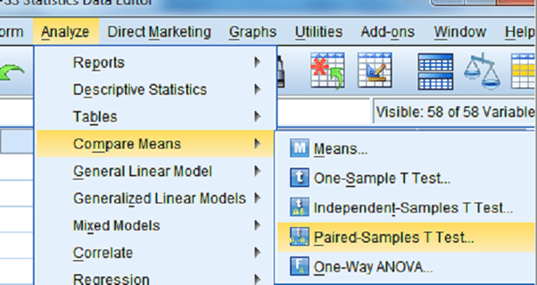 Chọn Analyze > Compare Means, sau đó chọn Paired-Samples T Test Chọn Analyze > Compare Means, sau đó chọn Paired-Samples T Test