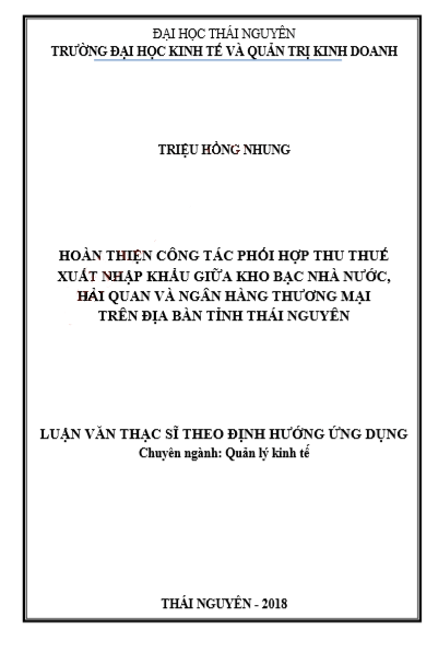 Bài luận văn thạc sĩ quản lý kinh tế về phối hợp thu thuế Bài luận văn thạc sĩ quản lý kinh tế về phối hợp thu thuế