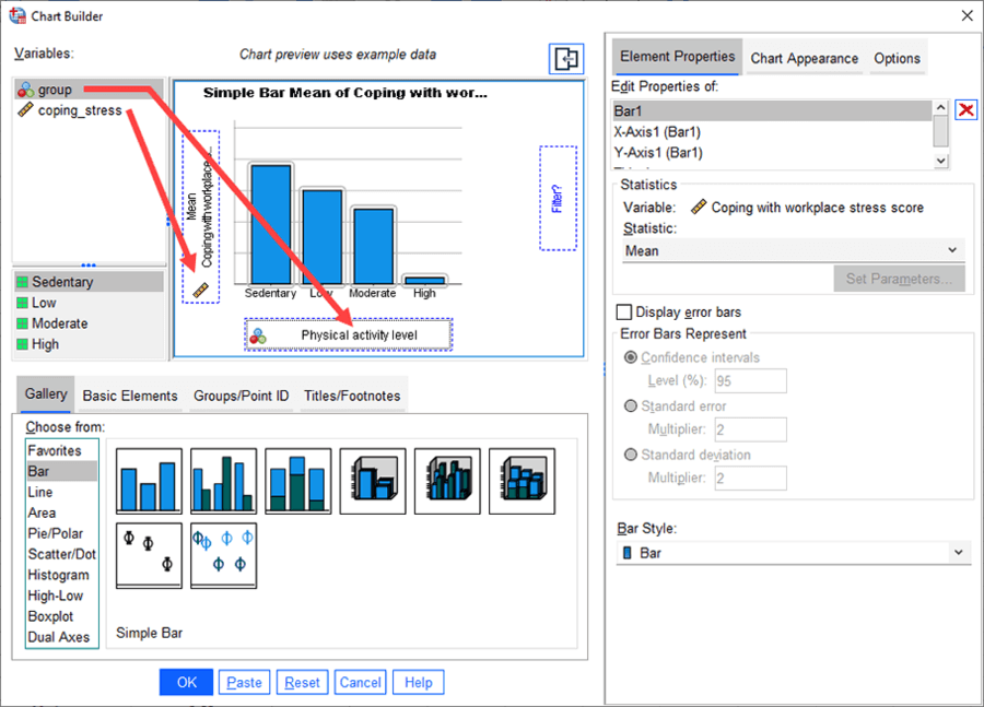 thả lần lượt các biến độc lập và phụ thuộc từ hộp Variables