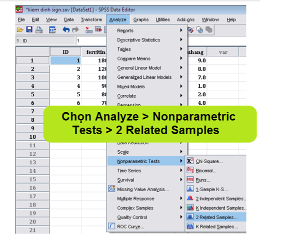 Chọn Analyze > Nonparametric Tests > 2 Related Samples Chọn Analyze > Nonparametric Tests > 2 Related Samples