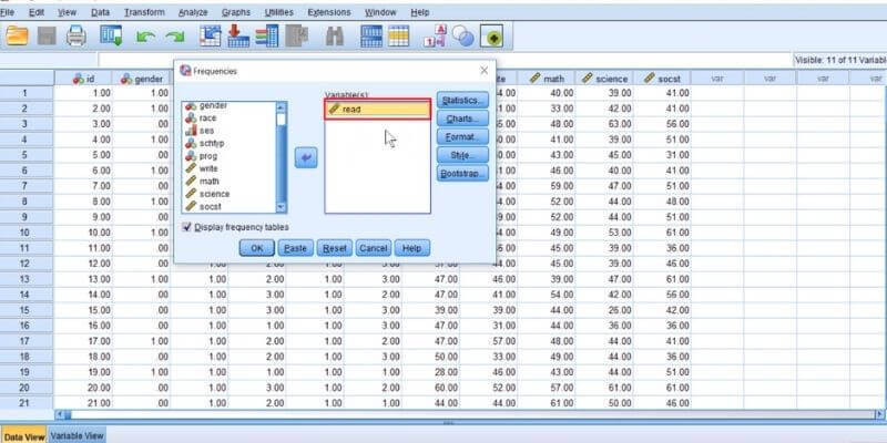Bước 2 chuyển biến read sang ô Variable(s)