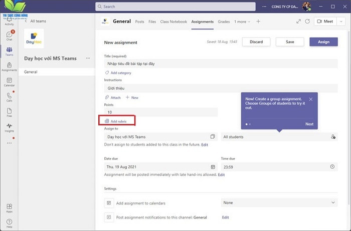 Cách set up thang điểm cho bài tập trên Microsoft Teams Cách set up thang điểm cho bài tập trên Microsoft Teams