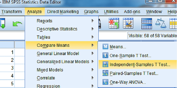 Chọn Analyze > Compare Means > Independent-Sample T Test Chọn Analyze > Compare Means > Independent-Sample T Test