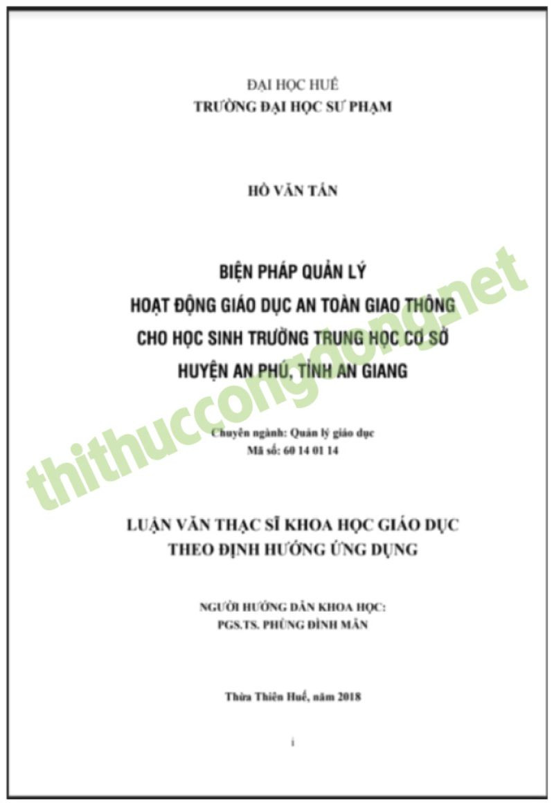 Đề cương luận văn giáo dục an toàn giao thông tại tại tỉnh An Giang
