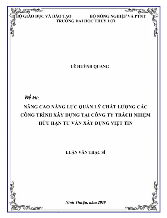 Nâng cao năng lực quản lý chất lượng công trình xây dựng tại công ty TNHH tư vấn xây dựng Việt Tín