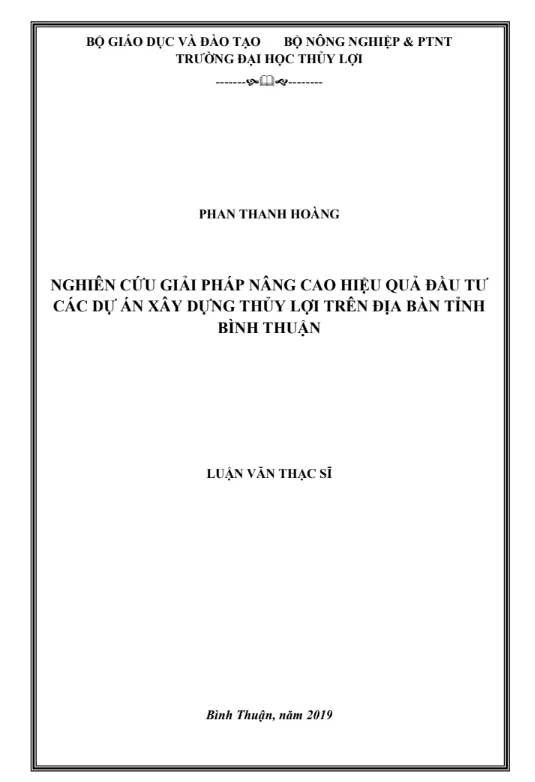 Nghiên cứu giải pháp hiệu quả đầu tư các dự án thủy lợi tỉnh Bình Thuận