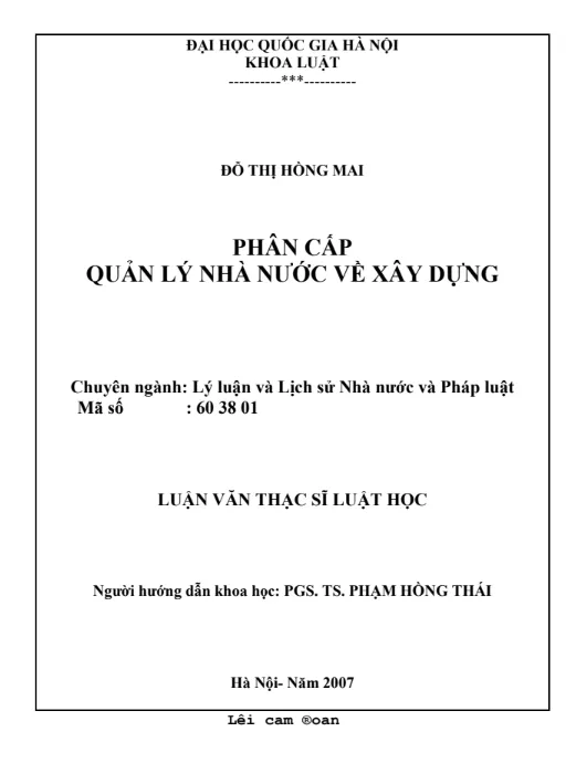 Đề tài Phân cấp quản lý nhà nước về xây dựng