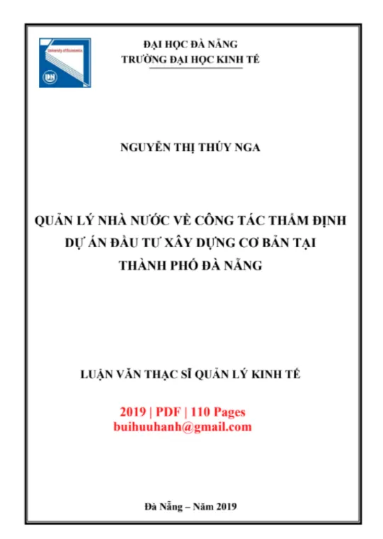 Đề tài Quản lý nhà nước về công tác thẩm định dự án đầu tư xây dựng tại Đà Nẵng