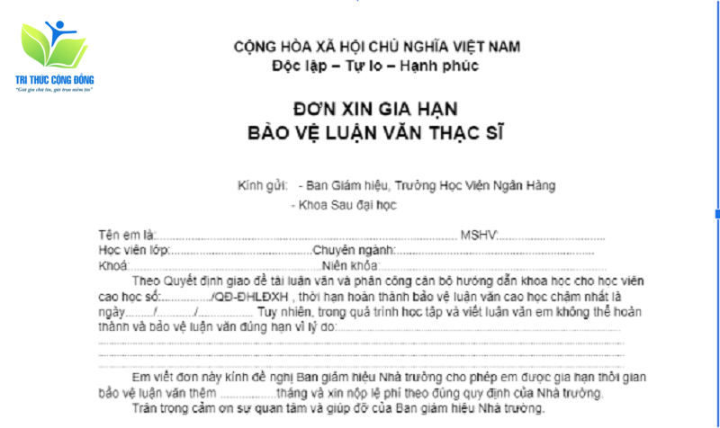 Mẫu đơn gia hạn bảo vệ luận văn thạc sĩ HVNH Mẫu đơn gia hạn bảo vệ luận văn thạc sĩ HVNH