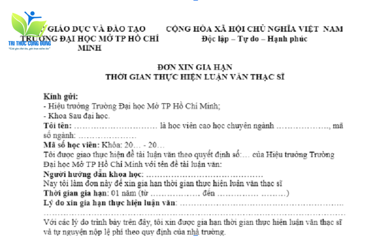 Mẫu đơn gia hạn bảo vệ luận văn thạc sĩ IUH Mẫu đơn gia hạn bảo vệ luận văn thạc sĩ IUH
