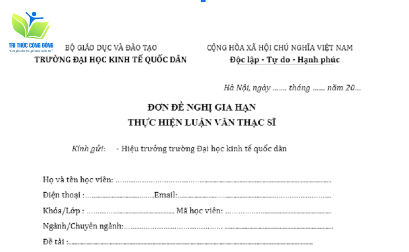 Mẫu đơn gia hạn bảo vệ luận văn thạc sĩ NEU Mẫu đơn gia hạn bảo vệ luận văn thạc sĩ NEU