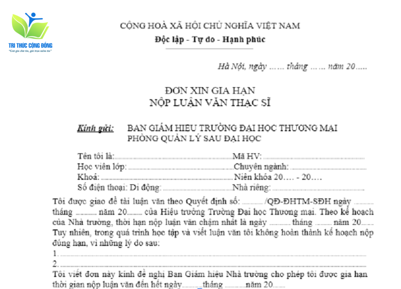 Mẫu đơn gia hạn bảo vệ luận văn thạc sĩ TMU Mẫu đơn gia hạn bảo vệ luận văn thạc sĩ TMU
