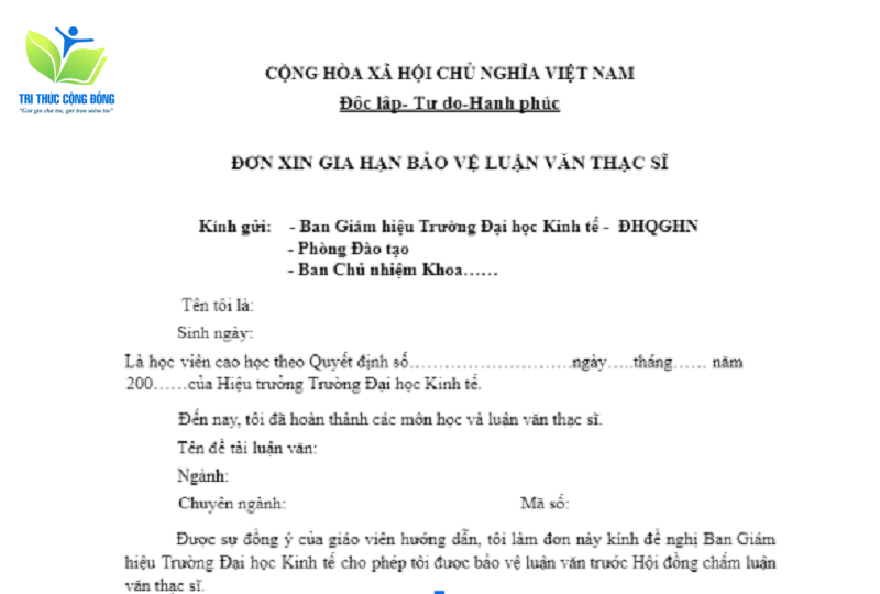 Mẫu đơn gia hạn bảo vệ luận văn thạc sĩ UEB Mẫu đơn gia hạn bảo vệ luận văn thạc sĩ UEB