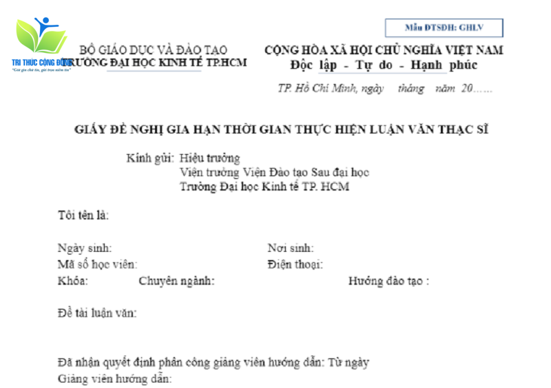Mẫu đơn gia hạn bảo vệ luận văn thạc sĩ UEH Mẫu đơn gia hạn bảo vệ luận văn thạc sĩ UEH