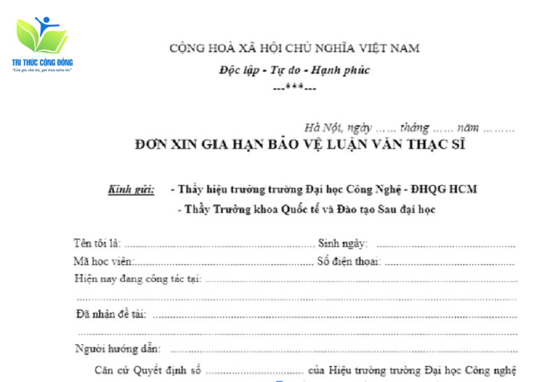 Mẫu đơn gia hạn bảo vệ luận văn thạc sĩ UET Mẫu đơn gia hạn bảo vệ luận văn thạc sĩ UET