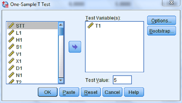 Đưa biến vào ô Test Variable(s) Đưa biến vào ô Test Variable(s)
