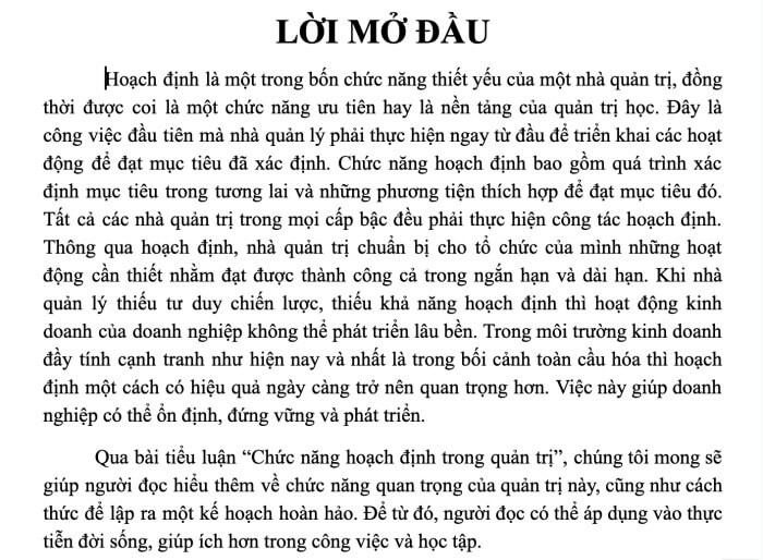 Lời mở đầu tiểu luận chức năng hoạch định trong quản trị Lời mở đầu tiểu luận chức năng hoạch định trong quản trị