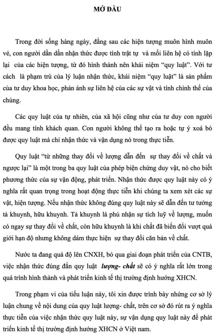 Lời mở đầu tiểu luận triết học cao học về lượng và chất Lời mở đầu tiểu luận triết học cao học về lượng và chất