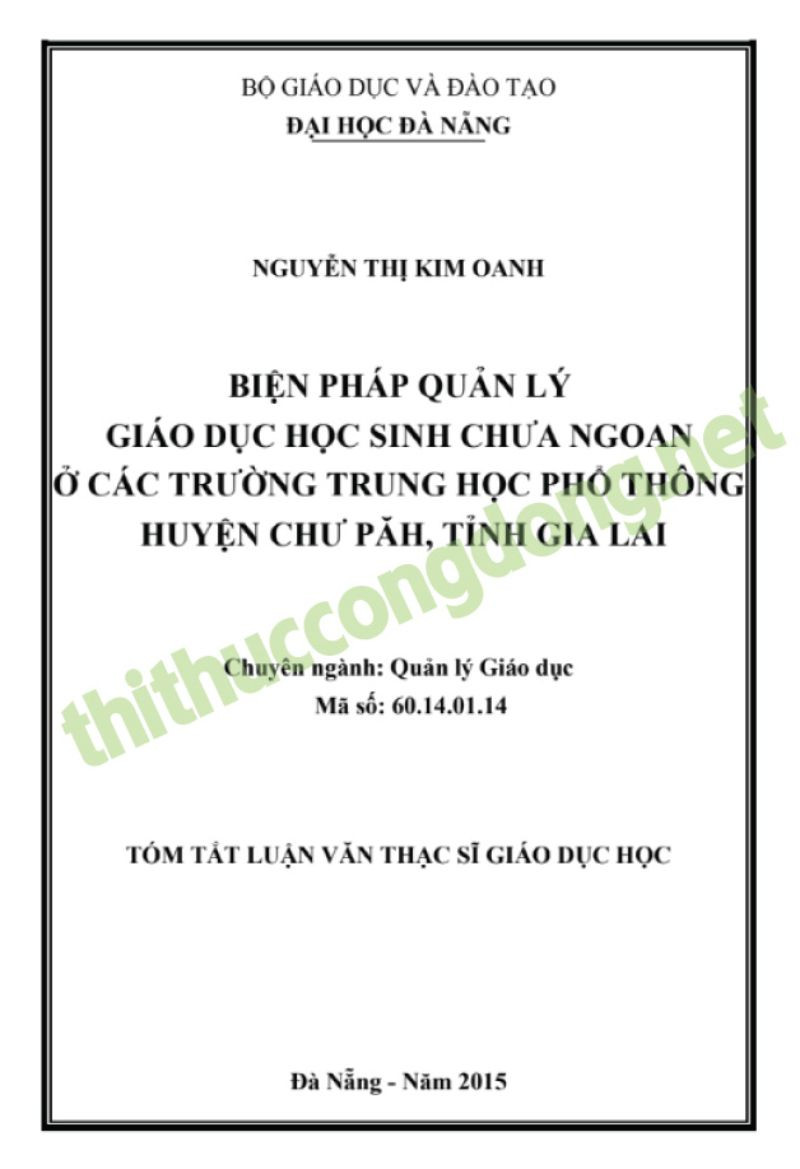 Luận văn đề tài giáo dục học sinh cá biệt tại các trường trung học phổ thông Luận văn đề tài giáo dục học sinh cá biệt tại các trường trung học phổ thông