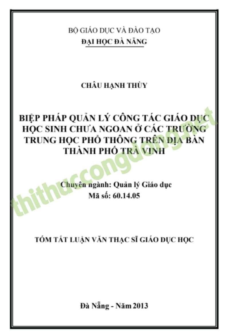Luận văn đề tài giáo dục học sinh cá biệt về các biện pháp quản lý giáo dục Luận văn đề tài giáo dục học sinh cá biệt về các biện pháp quản lý giáo dục