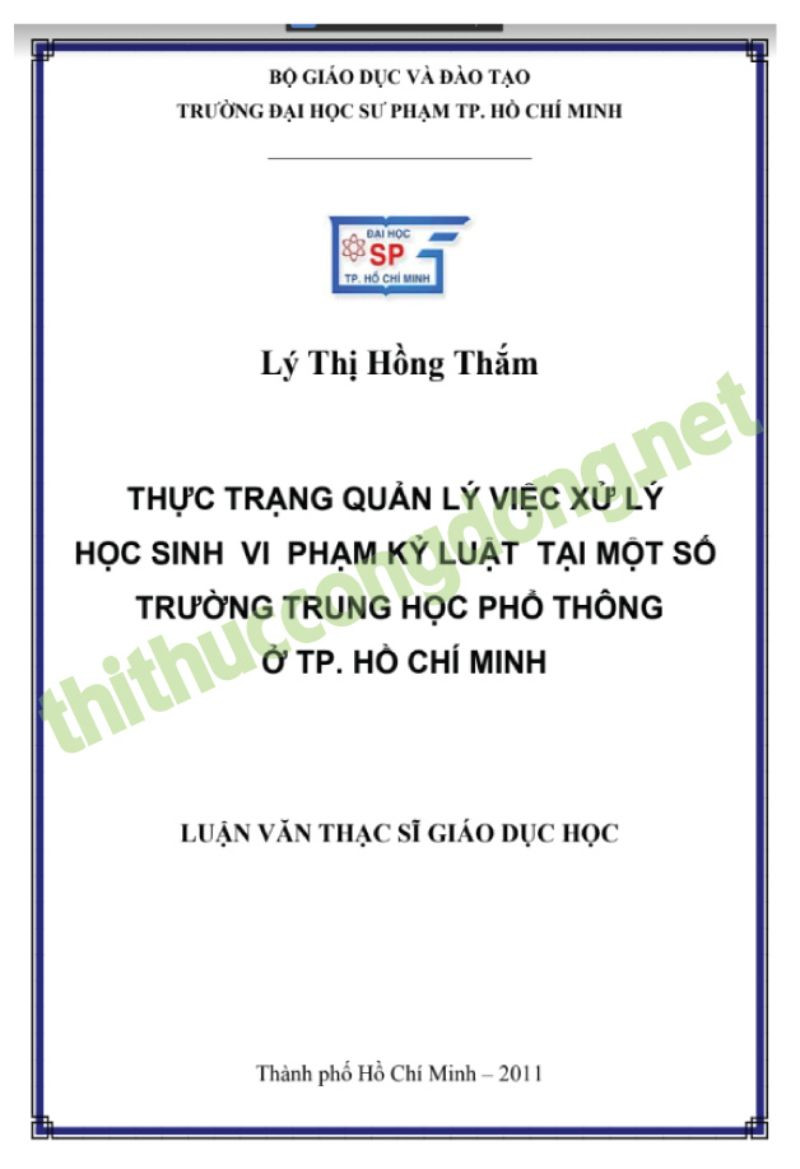 Luận văn đề tài giáo dục học sinh cá biệt về việc xử lý vi phạm kỷ luật Luận văn đề tài giáo dục học sinh cá biệt về việc xử lý vi phạm kỷ luật