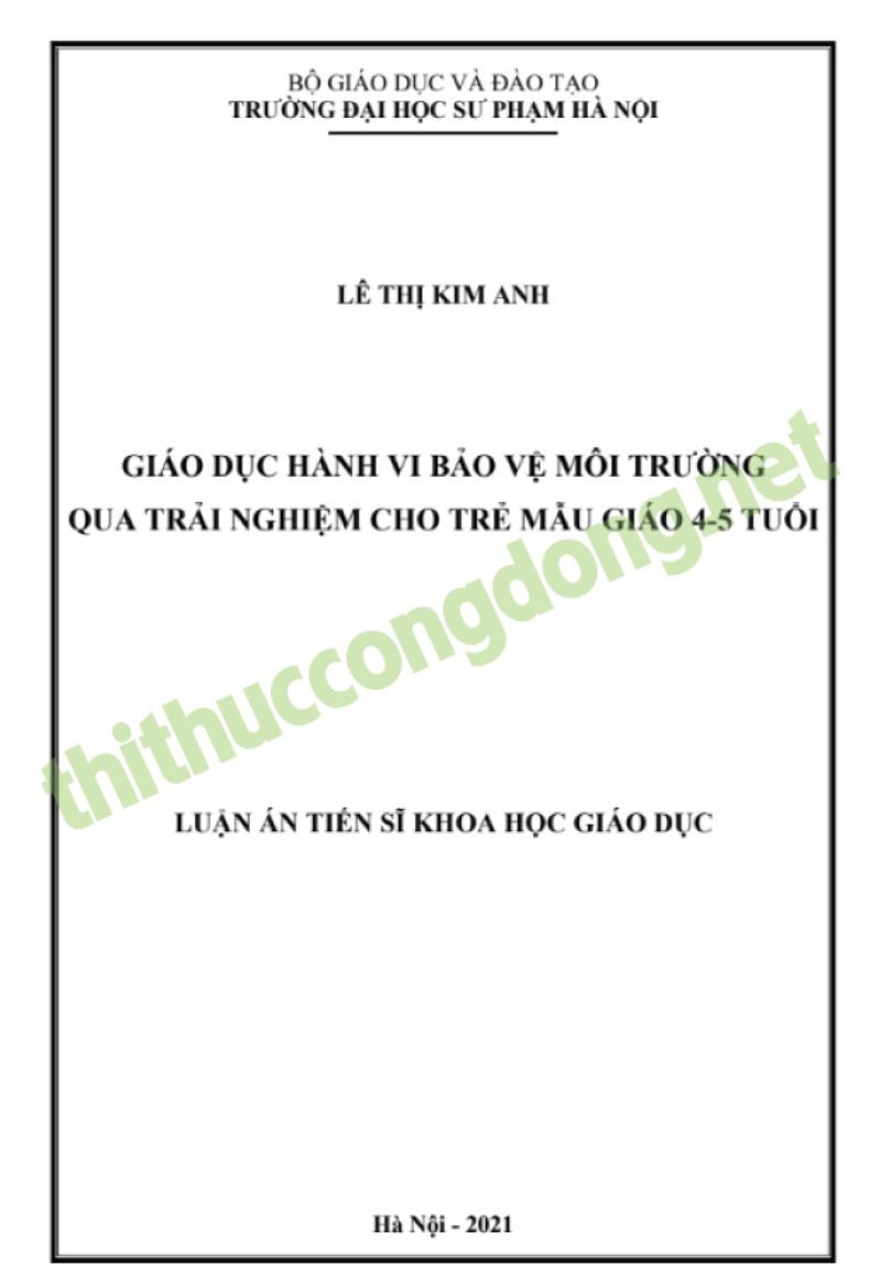 Mẫu luận văn giáo dục bảo vệ môi trường cho trẻ mầm non Mẫu luận văn giáo dục bảo vệ môi trường cho trẻ mầm non
