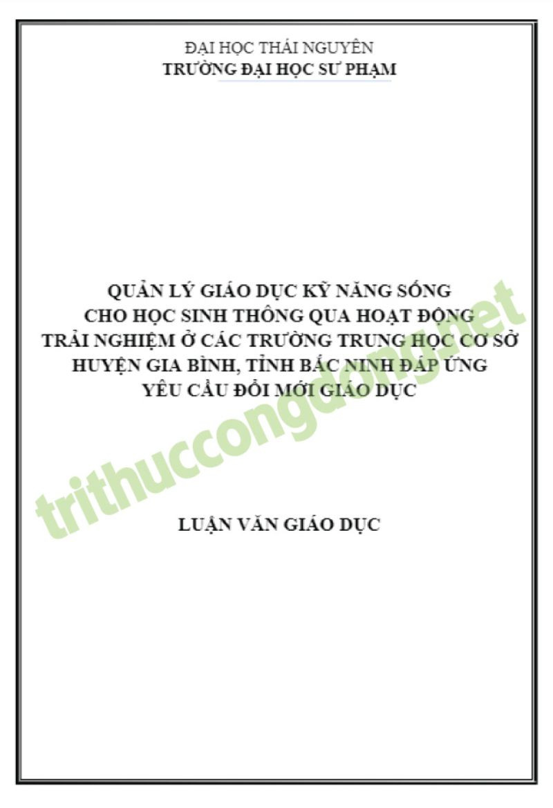Luận văn giáo dục kỹ năng sống cho học sinh THCS Luận văn giáo dục kỹ năng sống cho học sinh THCS