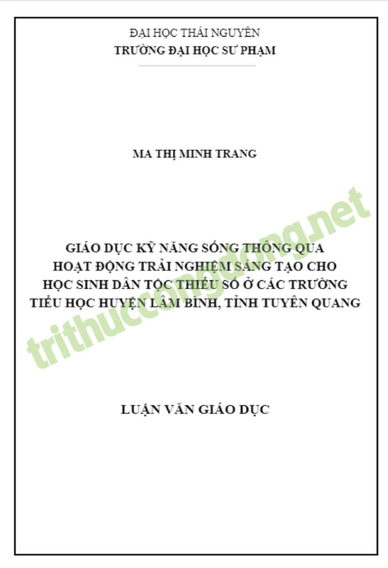 Luận văn Giáo dục kỹ năng sống cho học sinh tiểu học Luận văn Giáo dục kỹ năng sống cho học sinh tiểu học