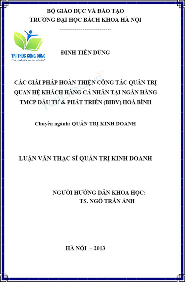Luận văn hoàn thiện công tác quản trị quan hệ khách hàng Luận văn hoàn thiện công tác quản trị quan hệ khách hàng