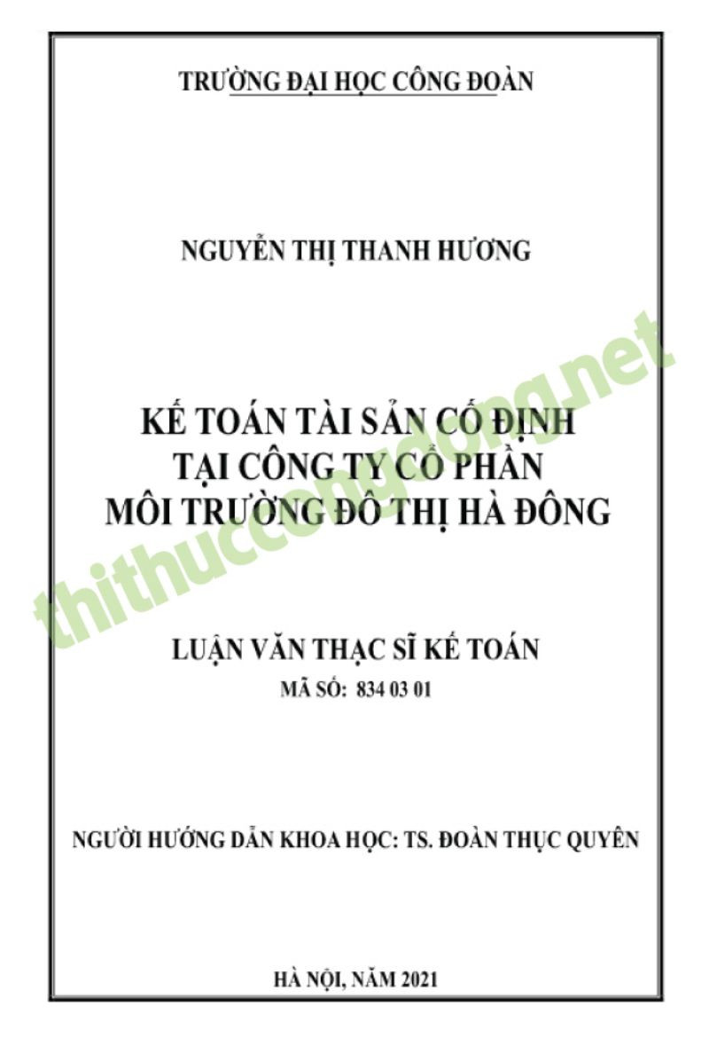 Luận văn kế toán tài sản cố định tại Công ty Môi Trường Luận văn kế toán tài sản cố định tại Công ty Môi Trường