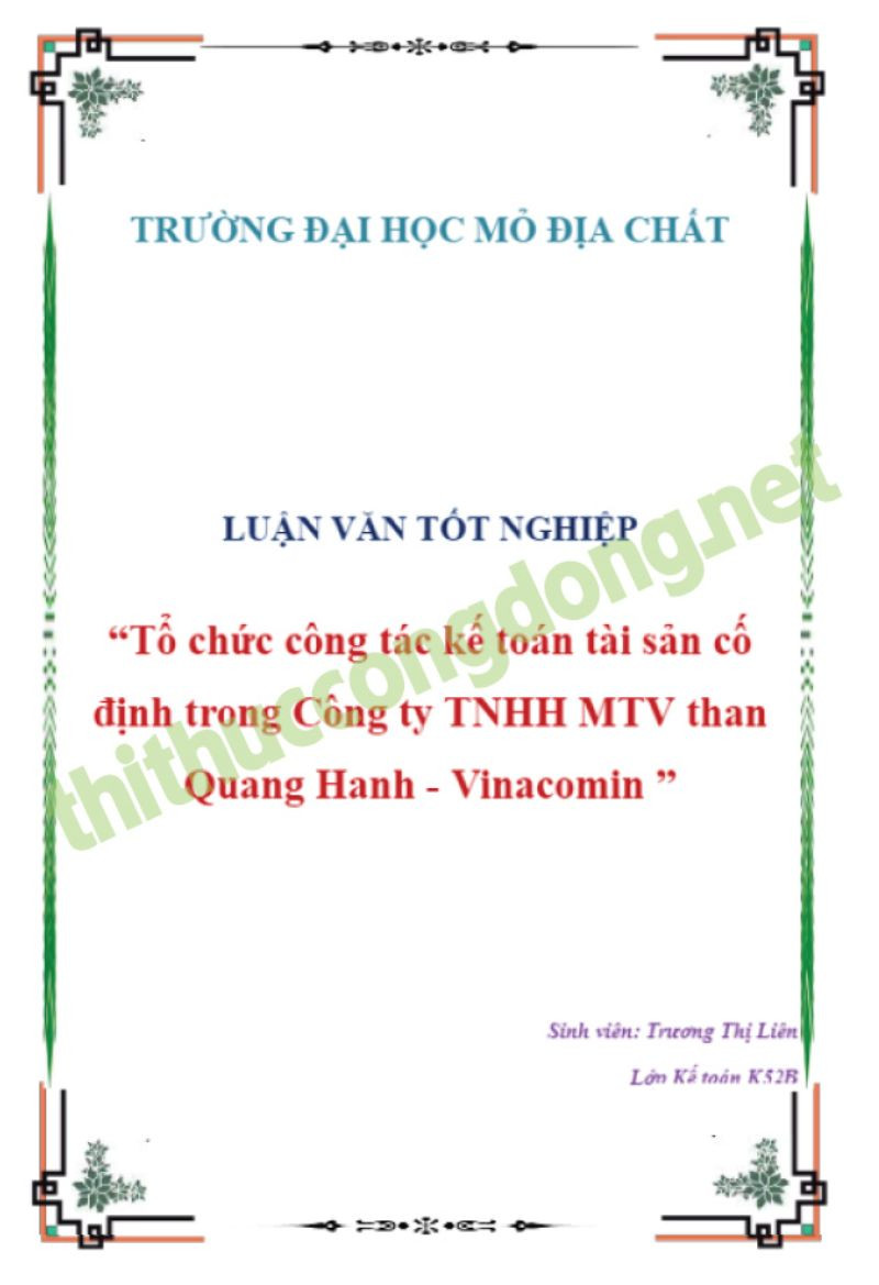 Luận văn kế toán tài sản cố định tại Công ty lĩnh vực kinh doanh than Luận văn kế toán tài sản cố định tại Công ty lĩnh vực kinh doanh than
