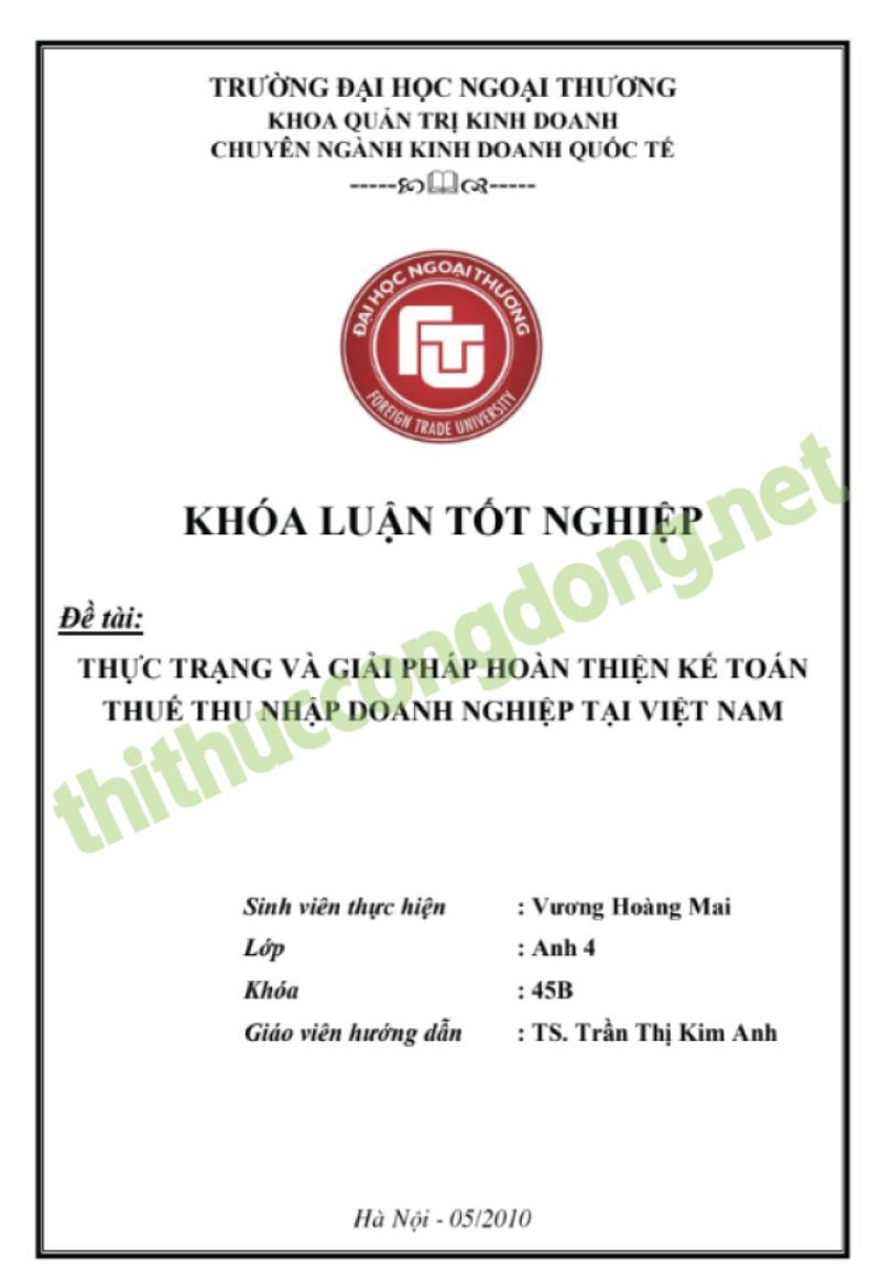 Luận văn kế toán thuế thu nhập doanh nghiệp Luận văn kế toán thuế thu nhập doanh nghiệp