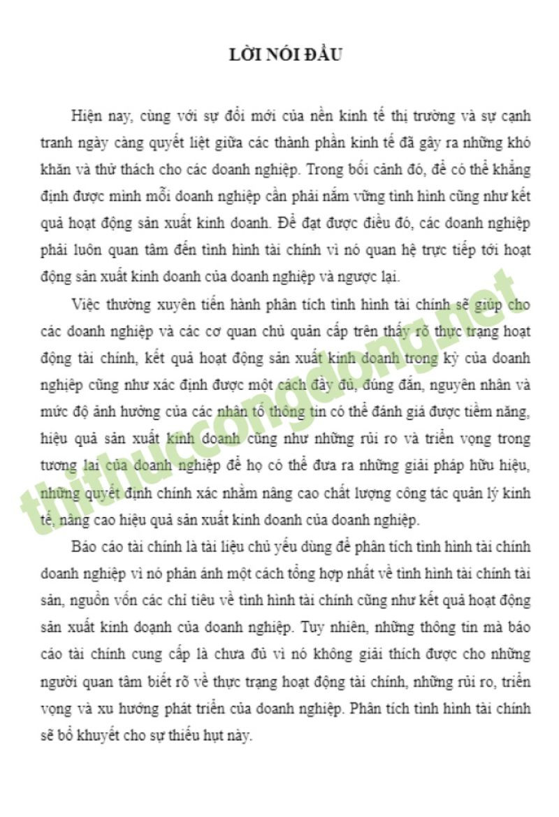 Luận văn phân tích tình hình tài chính tại Công ty cổ phần Luận văn phân tích tình hình tài chính tại Công ty cổ phần