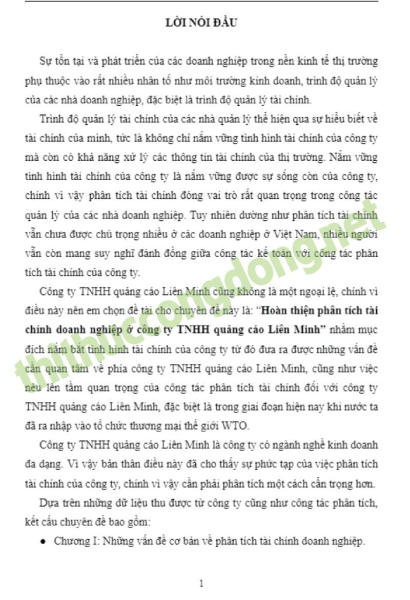 Luận văn phân tích tình hình tài chính tại Công ty TNHH Luận văn phân tích tình hình tài chính tại Công ty TNHH