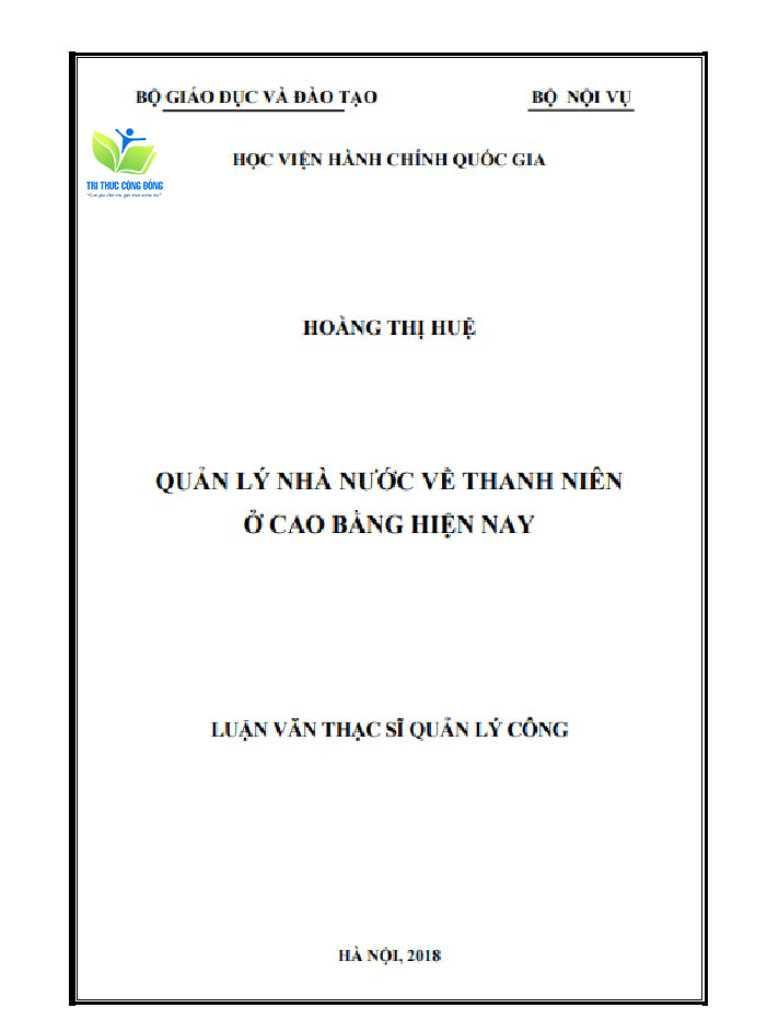 Luận văn quản lý nhà nước về thanh niên tỉnh Cao Bằng Luận văn quản lý nhà nước về thanh niên tỉnh Cao Bằng