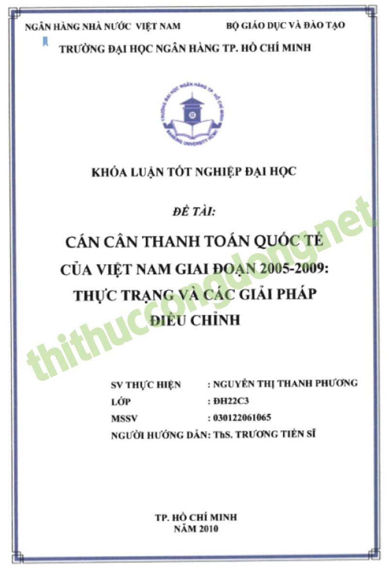 Luận văn tài chính quốc tế về cán cân thanh toán Luận văn tài chính quốc tế về cán cân thanh toán