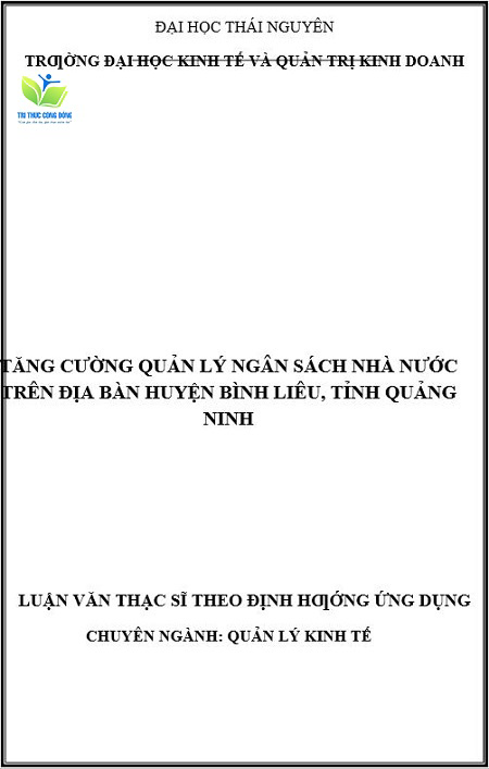 Luận văn tăng cường quản lý ngân sách nhà nước huyện Bình Liêu, tỉnh Quảng Ninh