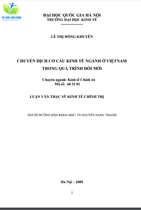 Luận văn thạc sĩ chuyên ngành kinh tế chính trị về chuyển dịch cơ cấu Luận văn thạc sĩ chuyên ngành kinh tế chính trị về chuyển dịch cơ cấu