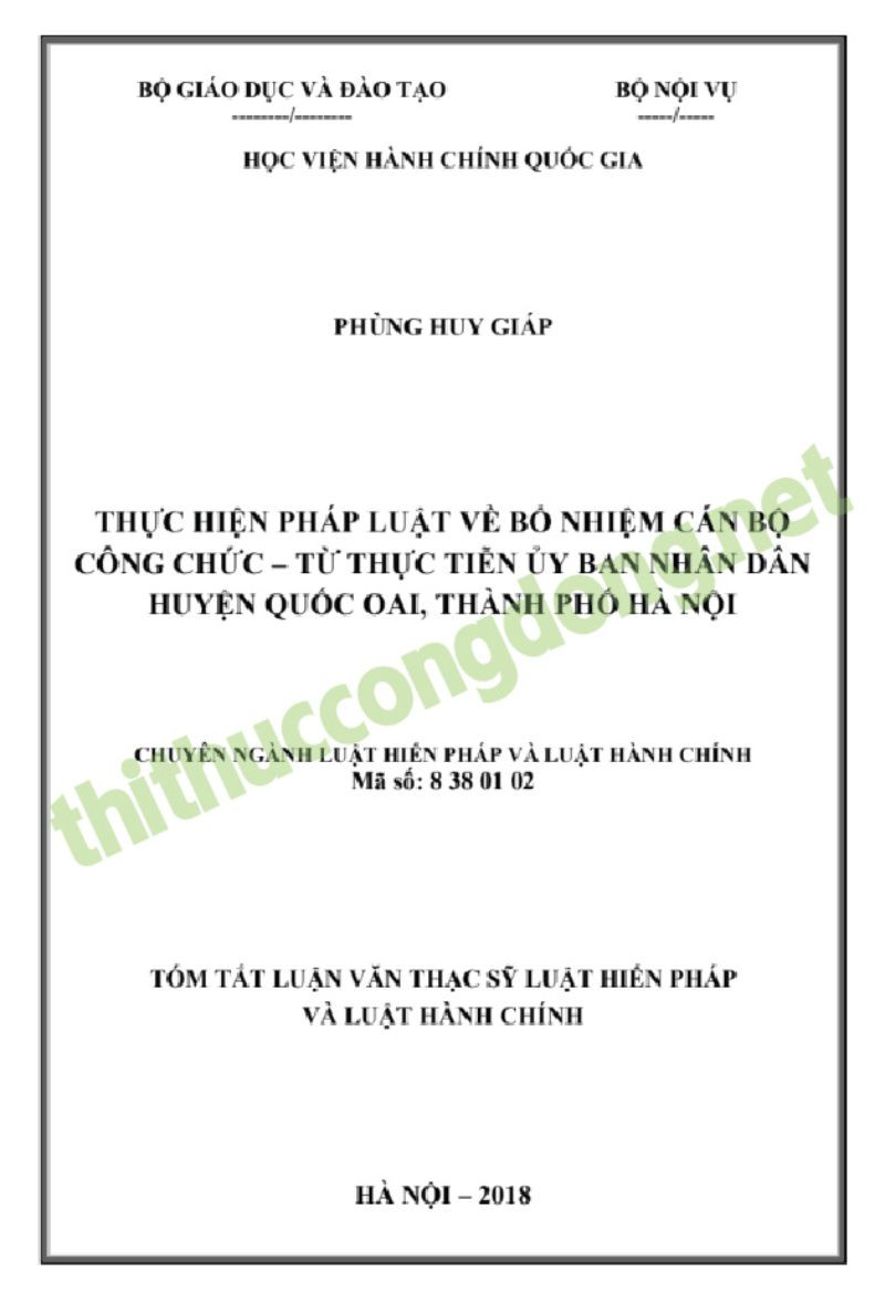 Luận văn Thạc sĩ Luật hiến pháp và Luật hành chính về bổ nhiệm cán bộ, công chức Luận văn Thạc sĩ Luật hiến pháp và Luật hành chính về bổ nhiệm cán bộ, công chức