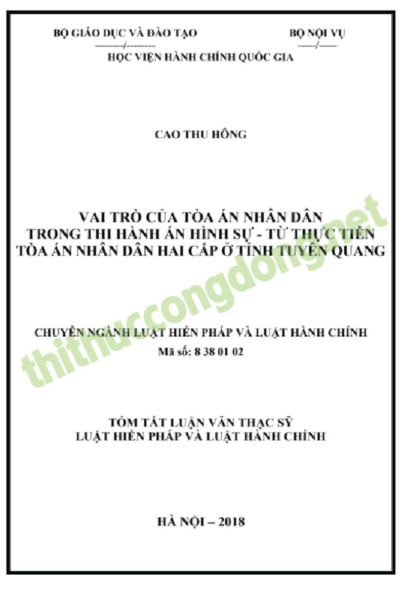 Luận văn Thạc sĩ Luật hiến pháp và Luật hành chính về thi hành án hình sự Luận văn Thạc sĩ Luật hiến pháp và Luật hành chính về thi hành án hình sự