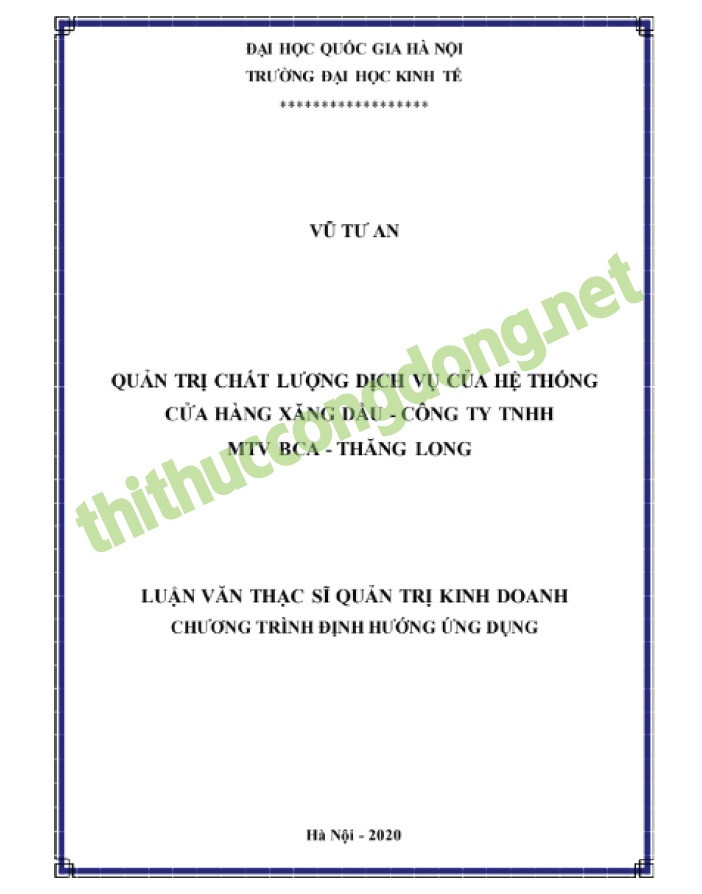 Luận văn thạc sĩ quản trị chất lượng dịch vụ Luận văn thạc sĩ quản trị chất lượng dịch vụ