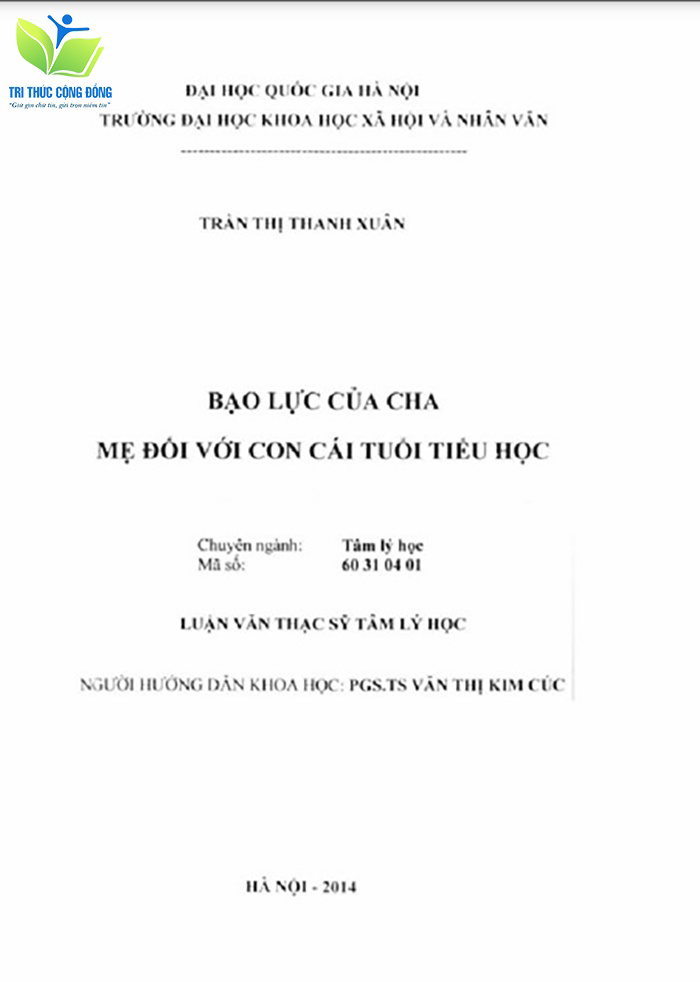 Luận văn thạc sĩ tâm lý học về việc bạo lực Luận văn thạc sĩ tâm lý học về việc bạo lực
