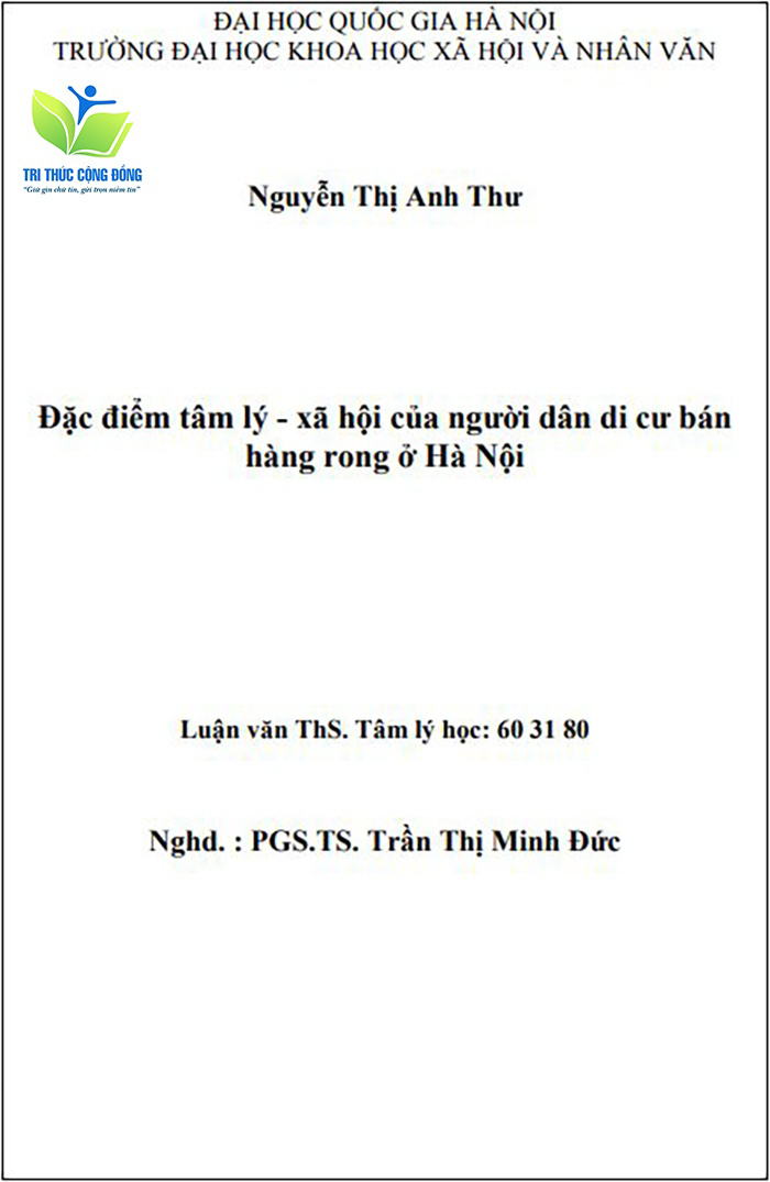 Luận văn thạc sĩ về đặc điểm tâm lý - xã hội Luận văn thạc sĩ về đặc điểm tâm lý - xã hội