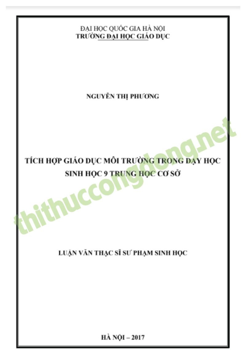 Luận văn Tích hợp giáo dục môi trường trong việc dạy học Luận văn Tích hợp giáo dục môi trường trong việc dạy học